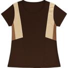 Blusa Feminina Marrom com Detalhe Bege - Botões Decorativos no Decote