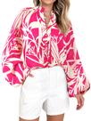 Blusa feminina MASCOMODA, boho, estampa floral, decote em V, chiffon