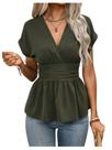 Blusa feminina Milumia com decote em V, manga curta, verde, GG