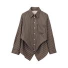 Blusa Feminina Moderna De Outono Com Gola Virada, Manga Longa E Botões, Estampa Lisa Ou Listrada,