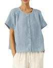 Blusa feminina Mostrend de linho com botões azul tamanho L Blusa feminina Mostrend de linho com botões azul tamanho L