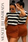 Blusa Feminina Muscle tee Gola Redonda Listrada Básica tendencia look Casual e Elegante