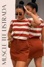 Blusa Feminina Muscle tee Gola Redonda Listrada Básica tendencia look Casual e Elegante