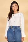 Blusa feminina Off White Com Babados Manga Longa