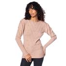 Blusa Feminina Oliveira Malhas Manga Bufante Relevo Bege