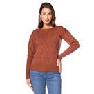 Blusa Feminina Oliveira Malhas Manga Bufante Relevo Marrom