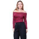 Blusa Feminina Ombro a Ombro com Lateral Franzida Manga Longa Blusa Feminina Ombro a Ombro com Lateral Franzida Manga Longa
