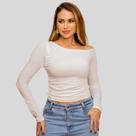 Blusa Feminina Ombro Caído Assimétrico Moda Casual Estilosa