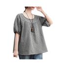 Blusa Feminina Plissada de Meia Manga - Estampa de Grade - Casual para Trabalho Blusa Feminina Plissada de Meia Manga - Estampa de Grade - Casual para Trabalho