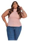 Blusa Feminina Plus Gola Alta Garrafinha Tricot Canelado