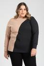 Blusa Feminina Plus SIize Ribana Canela Ombro Vazado Detalhe Contrastante - Serena