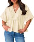 Blusa feminina plus size Babydoll Beautife com decote em V e manga curta
