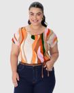 Blusa Feminina Plus Size Barra Mullet Estampa Digital Em Viscose Stretch