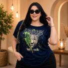 Blusa Feminina Plus Size Camiseta Estamapda Azul Marinho GG Plus Size