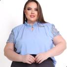 Blusa Feminina Plus Size Com Gola Pedrinhas Manga Guipir Blusa Feminina Plus Size Com Gola Pedrinhas Manga Guipir