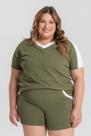 Blusa Feminina Plus Size Decote V Detalhe Mangas E Gola - Serena