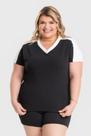 Blusa Feminina Plus Size Decote V Detalhe Mangas E Gola - Serena