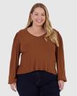 Blusa Feminina Plus Size Decote V Manga Longa Em Malha Viscose Canelada
