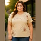 Blusa Feminina Plus Size em Viscose com Estampa Floral e Gola Redonda Cereja Rosa