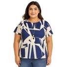 Blusa Feminina Plus Size, Estampada, Azul, Tam. 48