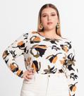Blusa Feminina Plus Size Estampada Manga Longa Boho