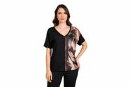 Blusa Feminina Plus Size Estampada Preto Miravest Manga Curta