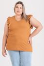 Blusa Feminina Plus Size Malha Viscose C/ Elastano Decote V Babados Ombro - Serena