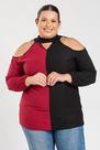 Blusa Feminina Plus Size Malha Viscose com Elastano Manga Longa Bicolor - Serena Blusa Feminina Plus Size Malha Viscose com Elastano Manga Longa Bicolor - Serena