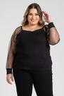 Blusa Feminina Plus Size Malha Viscose Manga de Tule - Serena