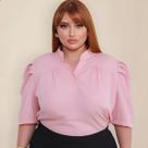 Blusa Feminina Plus Size Manga Bufante Com Botões Crepinho