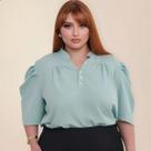 Blusa Feminina Plus Size Manga Bufante Com Botões Crepinho Blusa Feminina Plus Size Manga Bufante Com Botões Crepinho