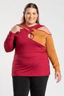 Blusa Feminina Plus Size Manga Longa Bicolor Detalhe Tiras Transpassada - Serena