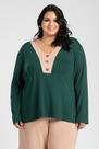 Blusa Feminina Plus Size Manga Longa Detalhe Constratante Decote - Serena