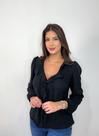 Blusa Feminina Preta Manga Comprida Babados Estilo Elegante