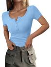 Blusa Feminina PRETTYGARDEN Canelada Henley com Botões Slim Fit G
