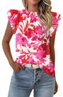 Blusa feminina PRETTYGARDEN com babados e manga curta em chiffon Blusa feminina PRETTYGARDEN com babados e manga curta em chiffon