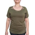 Blusa Feminina Raio De Luz Verde Gola Detalhada Strass