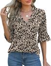 Blusa feminina Rapbin de manga 3/4 com decote em V com botões, damasco, GG