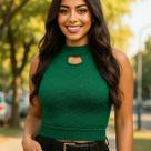 Blusa Feminina Regata Cropped Tricot Modal Vazado Casual