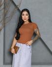 Blusa Feminina Ribana Listrada e lisa Básica Bicolor Americana