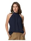 Blusa feminina RoseSeek, frente única, sem mangas, azul escuro Blusa feminina RoseSeek, frente única, sem mangas, azul escuro