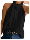Blusa feminina RoseSeek, frente única, sem mangas, gravada nas costas, preta