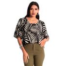 Blusa Feminina Rovitex Estampada Mangas Amplas Preto/Branco Blusa Feminina Rovitex Estampada Mangas Amplas Preto/Branco