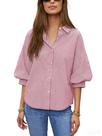 Blusa feminina Seetaa listrada com botões e manga 3/4 vermelha