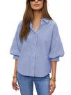 Blusa feminina Seetaa listrada com botões, manga 3/4, azul