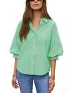 Blusa feminina Seetaa listrada com botões, manga 3/4, verde-XS