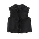 Blusa Feminina Sem Mangas Com Bordado Em Renda E Decote Redondo, Top Elegante Com Amarração Frontal