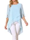 Blusa feminina Seta T de chiffon alto e baixo assimétrica azul celeste