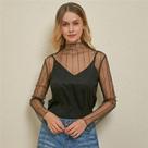 Blusa Feminina Sexy de Renda com Manga Longa - Gola Listrada, Bolinhas e Estrelas