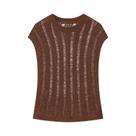 Blusa Feminina Sexy De Tricô Com Decote O E Recortes Vazados, Blusa Casual Chique De Verão